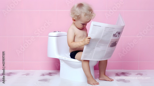 Kid reading newspaper and toileting