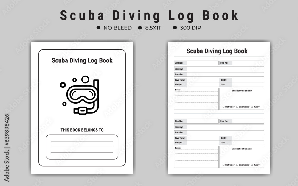 Scuba Diving Log Book Or Notebook Template, Kdp Interior Scuba Diving Log Book Or Notebook Template, Kdp Interior