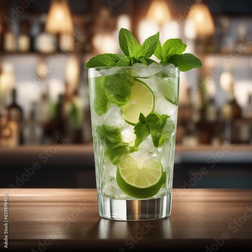 mojito cocktail on wooden table photo