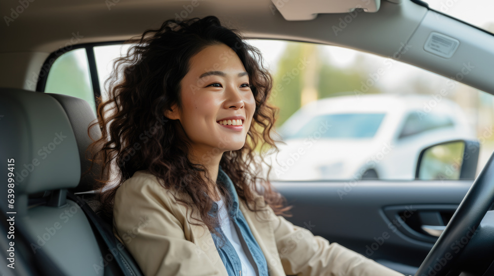 Woan sits behind the wheel of a car and smiles Woan sits behind the wheel of a car and smiles