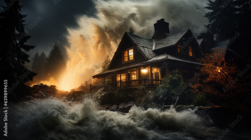 The house on fire, natural disaster 