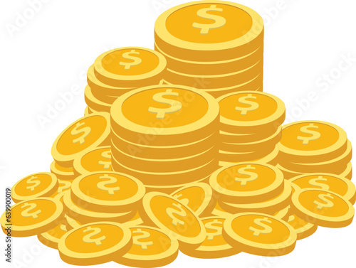 Pile of money coins gold .