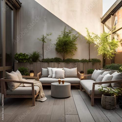 Urban Zen Retreat:
Minimalist urban terrace that captures the essence of Zen, blending sleek lines, natural elements, and comfortable seating. AI Generated