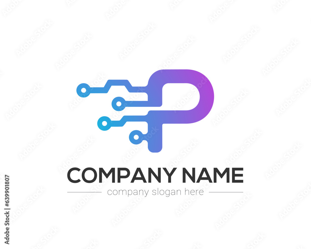 P Letter Tech Logo Design Vector Template. P Letter Icon Design with Digital Circuit Connection Symbol.
Motion Speed Line Letter P Logo Element.