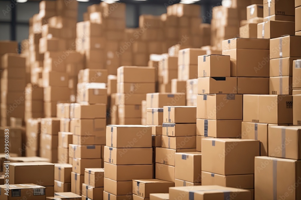 Warehouse with stacks of boxes on wooden pallets. Wholesaling. Warehouse with stacks of boxes on wooden pallets. Wholesaling.