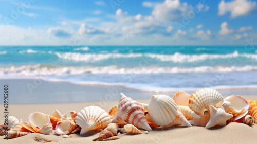 Seashells on the sandy seashore close-up