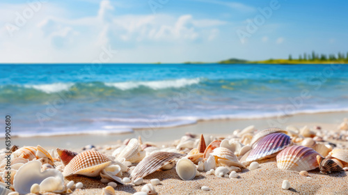 Seashells on the sandy seashore close-up