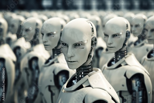 Crowd of white robots showcasing advanced AI machine © Celina