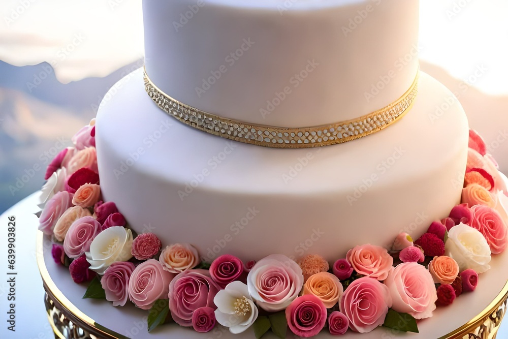 Fototapeta premium wedding cake with flowers generated ai