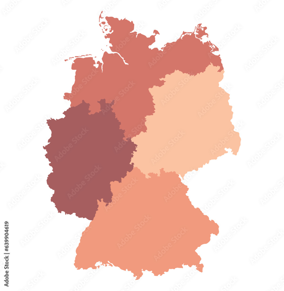 German map four regions in outline red color. Map of Germany
