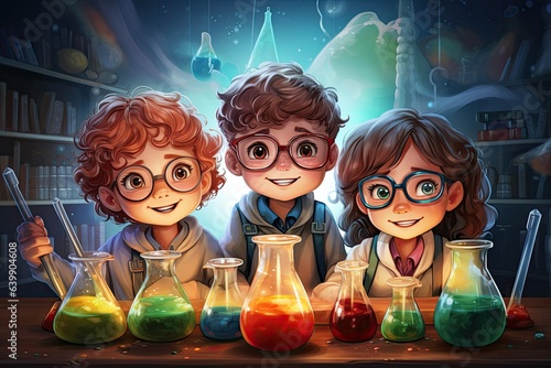 Children at school are doing experiments in chemistry class