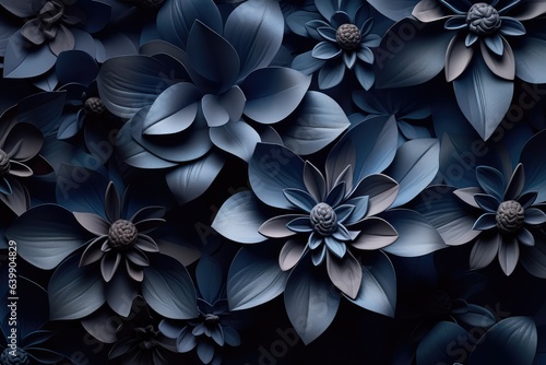 Dark blue beautiful floral background with abstract leaves