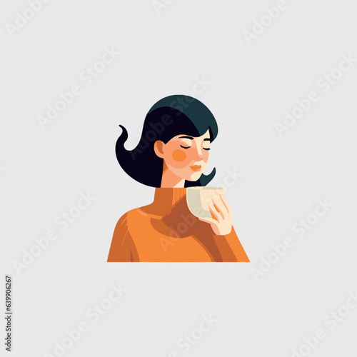 beautiful woman in the morning having a cup of coffee