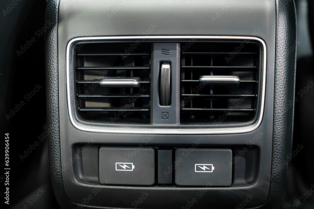 USB port in the car panel close up. Car interior detail.