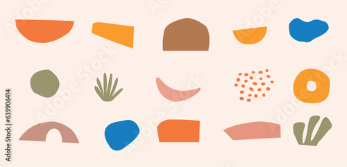 Doodle abstract elements collection. Random nature inspired shapes vector. Organic forms in minimalistic style. Colorful childish drawings bundle. 