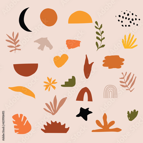 Doodle abstract elements collection. Random nature inspired shapes vector. Organic forms in minimalistic style. Colorful childish drawings bundle. 