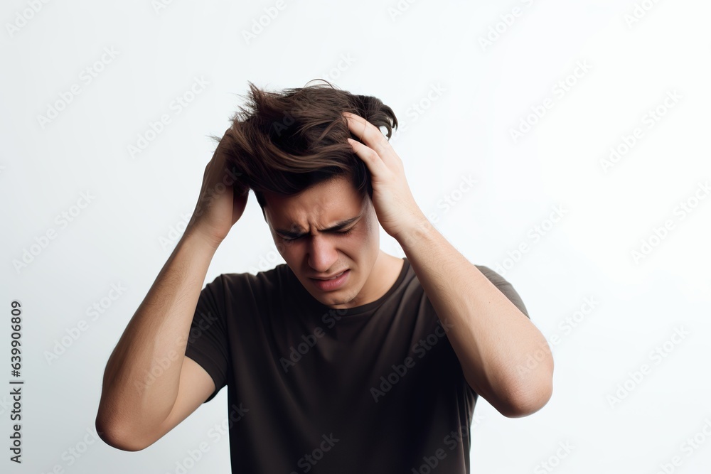 A man with a pained expression, remorseful man, frustrated man, sad and distressed man, man with a headache A man with a pained expression, remorseful man, frustrated man, sad and distressed man, man with a headache