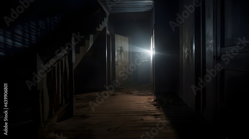 dark hallway in old abandoned house