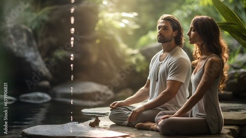 couple meditating in yoga position