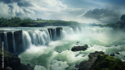 Big waterfalls over huge rocks created with Generative AI