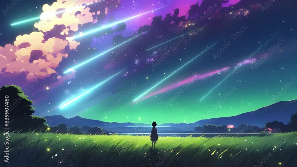 Meteor streak across the vast sky at night. Seamless loop video