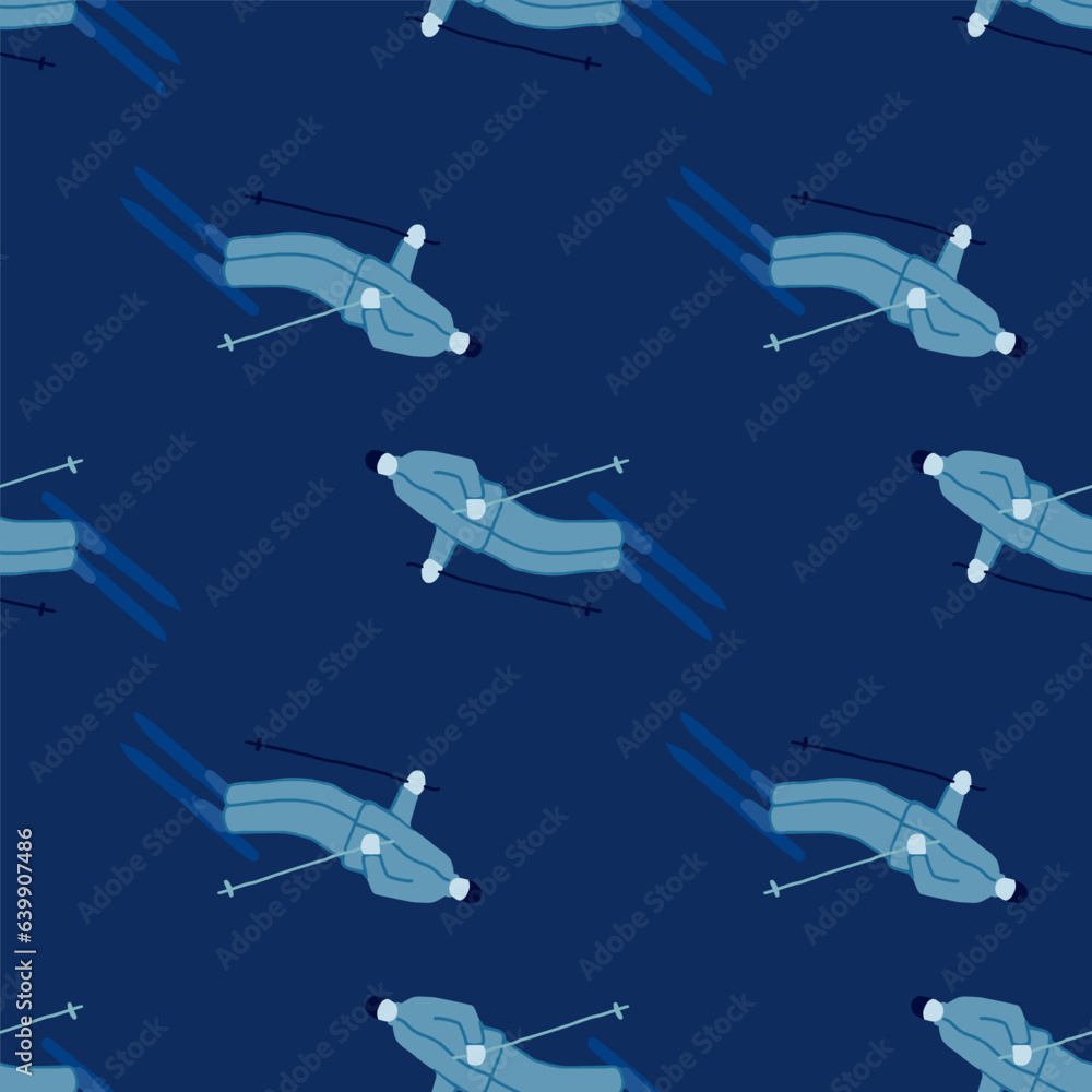 Fototapeta premium Skiers on the slope. Winter sports seamless pattern.