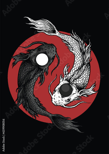 Yin and Yang Koi Japanesse Design Vector