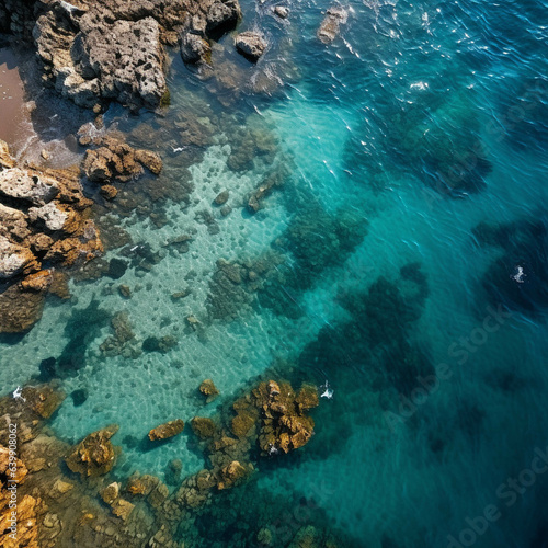 Aerial view of the sea with greenish water for background