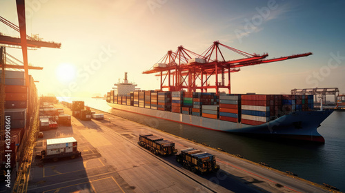 Container ship docked at a dock