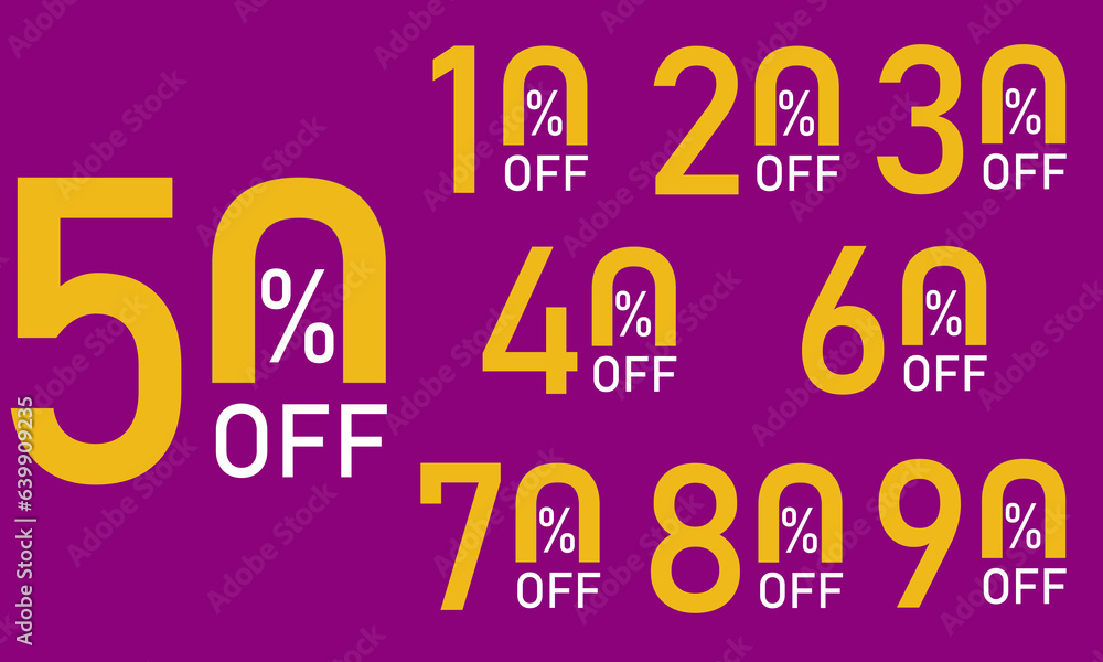 Set of discount label vector Illustration 10, 20, 30, 40, 50, 60, 70, 80, 90 percent, Promotion number design for an advertising campaign at retail clearance, special offer, tag, sticker flat. Set of discount label vector Illustration 10, 20, 30, 40, 50, 60, 70, 80, 90 percent, Promotion number design for an advertising campaign at retail clearance, special offer, tag, sticker flat.