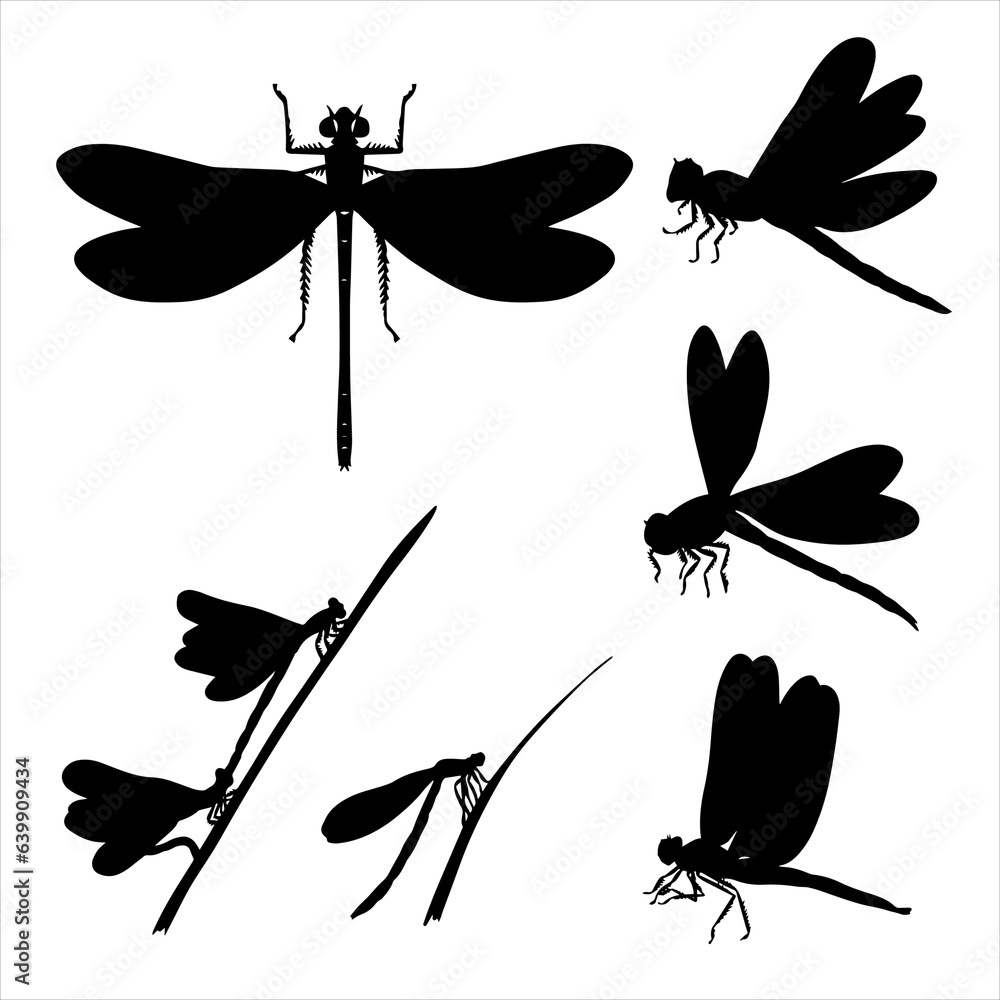 Vector Illustration Dragonfly Set silhouettes
