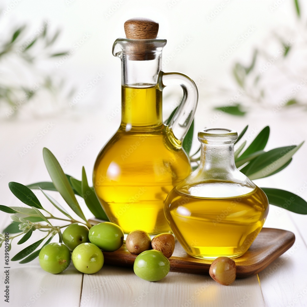 There is a bottle of olive oil that is isolated on a white background. Generative AI There is a bottle of olive oil that is isolated on a white background. Generative AI