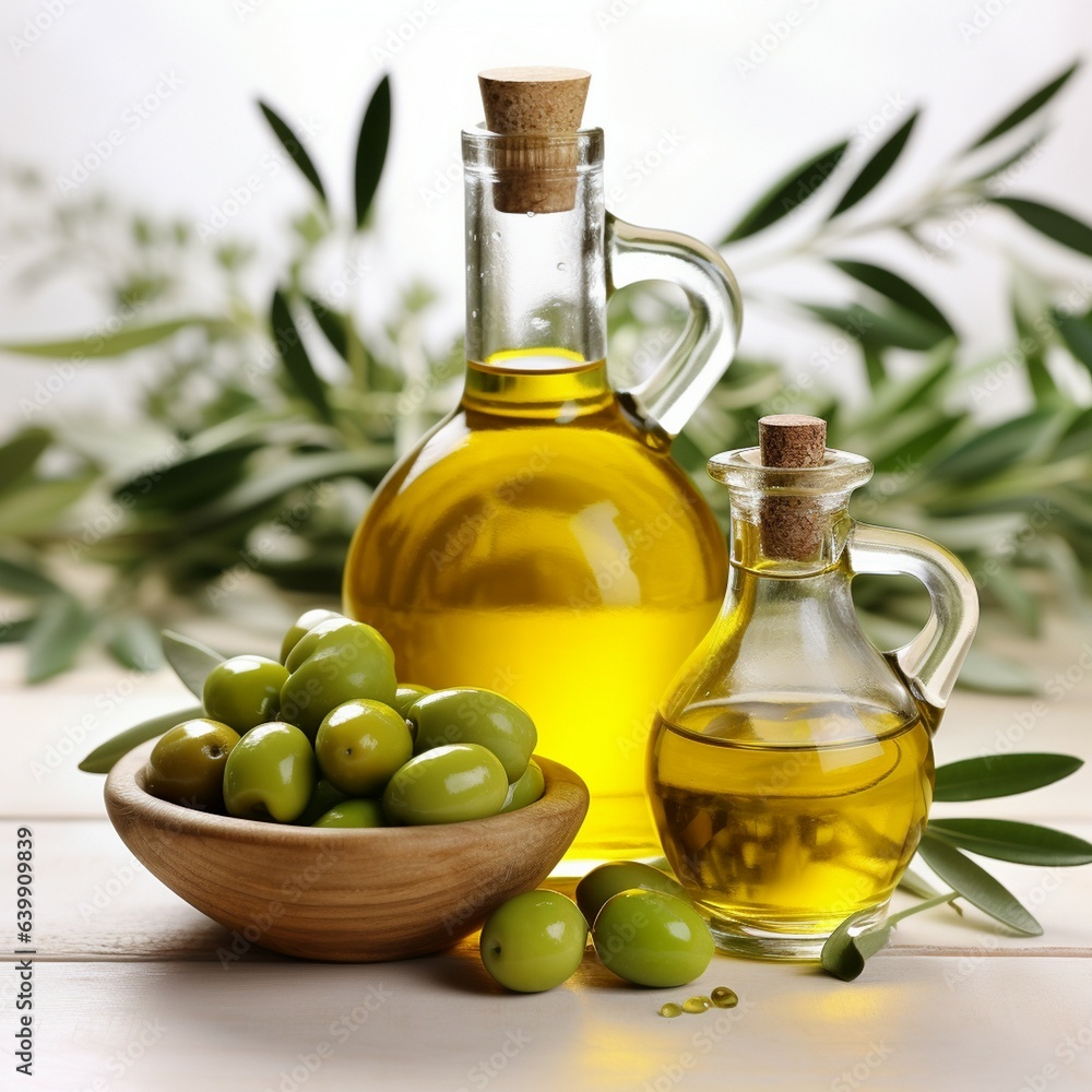 There is a bottle of olive oil that is isolated on a white background. Generative AI There is a bottle of olive oil that is isolated on a white background. Generative AI