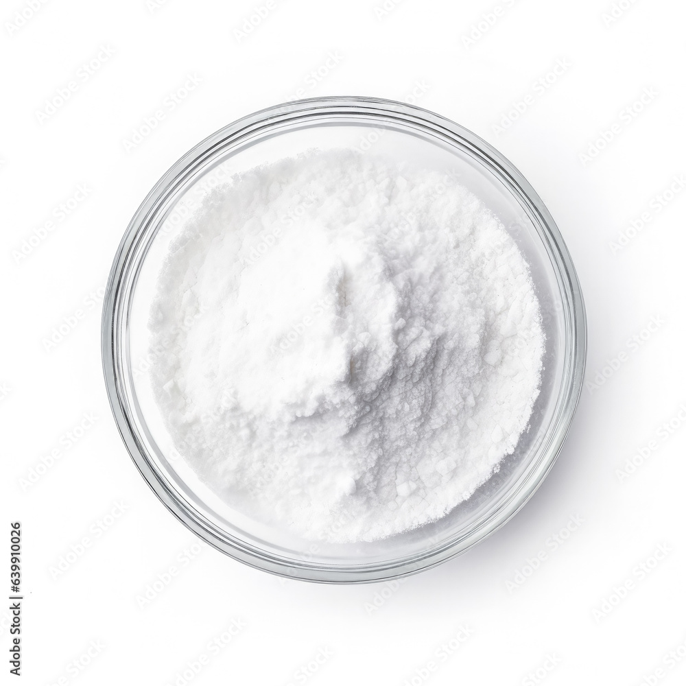 Baking soda isolated on white background top view Baking soda isolated on white background top view
