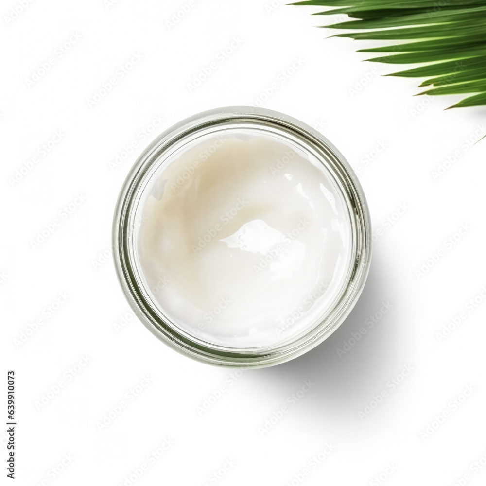 Coconut oil isolated on white background top view Coconut oil isolated on white background top view
