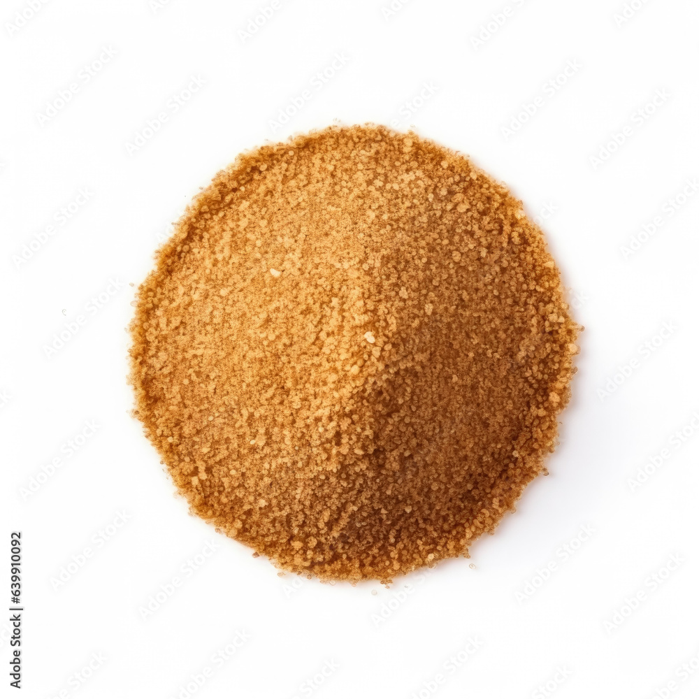 Coconut sugar isolated on white background top view Coconut sugar isolated on white background top view