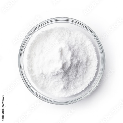 Baking soda isolated on white background top view 