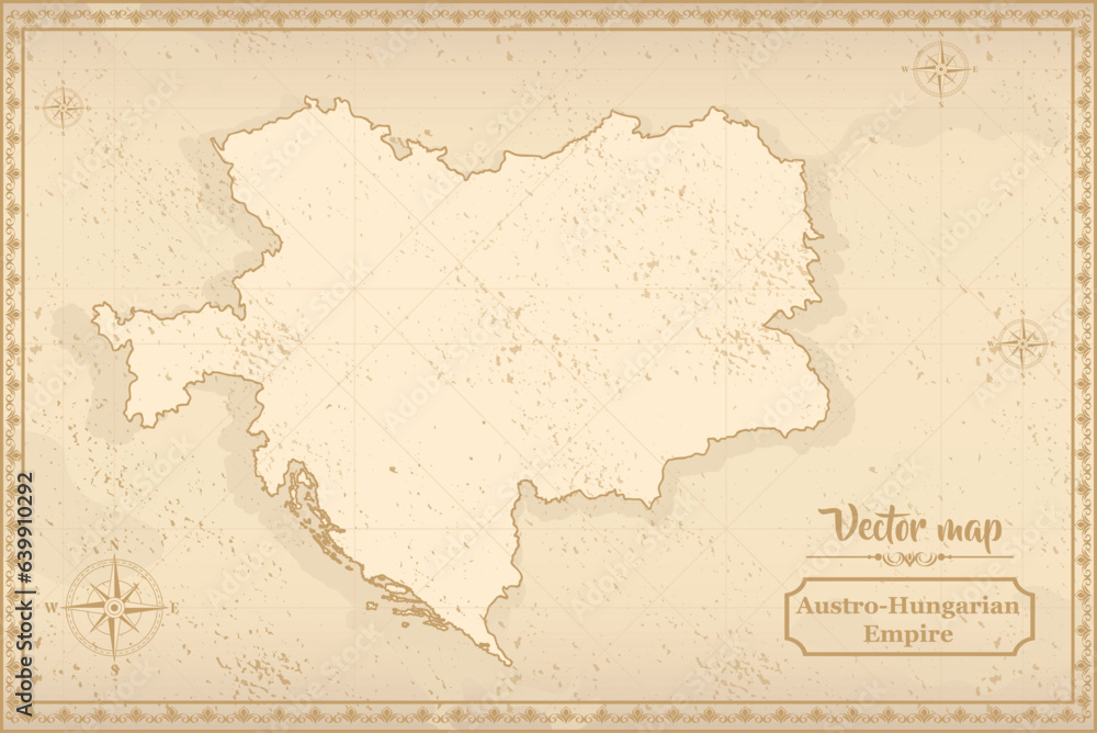 Map of Austro-Hungarian Empire in the old style, brown graphics in retro fantasy style.