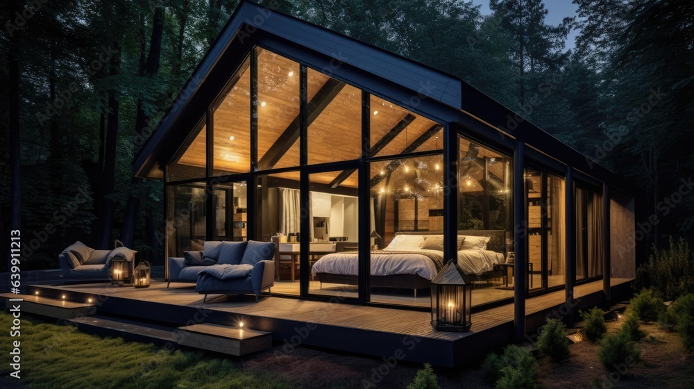 Modern luxury villa exterior in minimal style for luxury glamping Modern luxury villa exterior in minimal style for luxury glamping