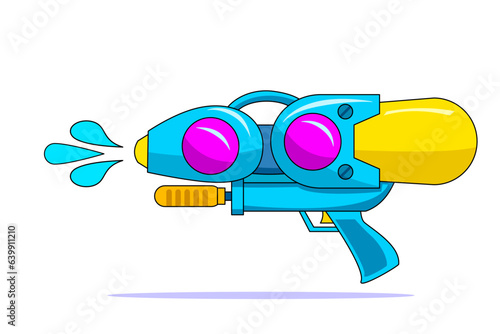 water gun water blaster water soaker pump with blue yellow purple isolated 