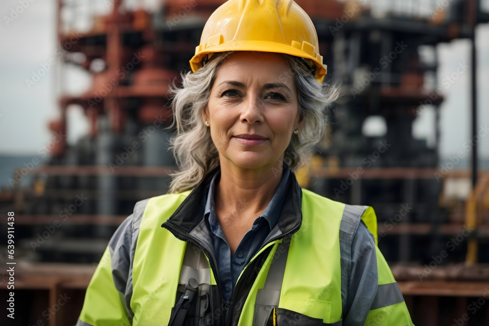 mid age woman working on a construction site. Image created using artificial intelligence. mid age woman working on a construction site. Image created using artificial intelligence.