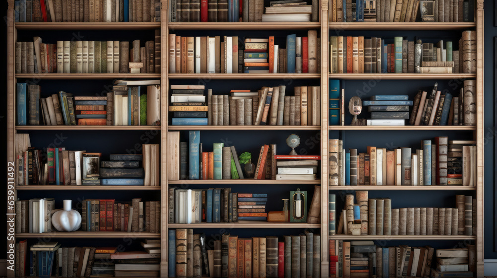 Shelf full of neatly organized books Shelf full of neatly organized books