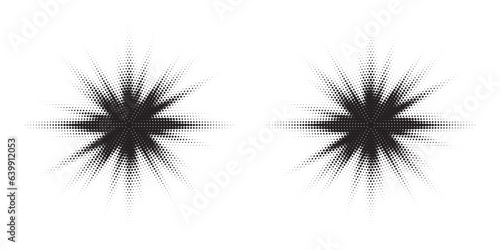 Halftone circle frame background set. Round border Icon using halftone random circle. Grunge circular stain. Vector illustration.