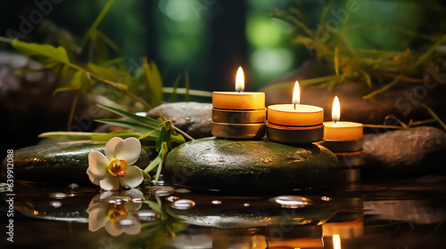 Candles on a natural stone background, 