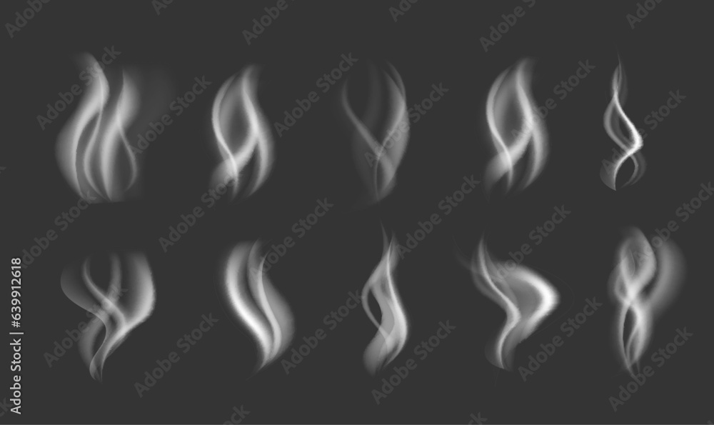 Smoke steam vapor effect animation isolated set. Vector flat graphic design illustration
