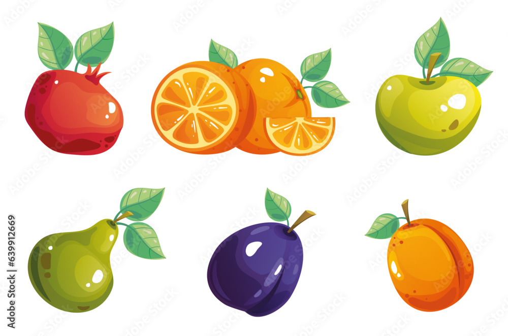 Fruit pomegranate, orange, apple, pear, plum, peach, lime, banana, watermelon isolated set. Vector flat graphic design illustration
Fruit pomegranate, orange, apple, pear, plum, peach, lime, banana, watermelon isolated set. Vector flat graphic design illustration