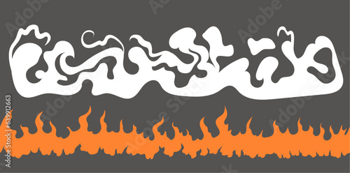 Fire flame burn comic smoke explosion isolated set. Vector flat graphic design illustration