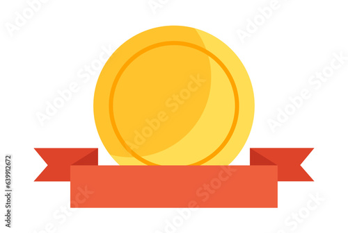 Gold medal winner flat award ribbon prize trophy isolated concept. Vector flat graphic design illustration