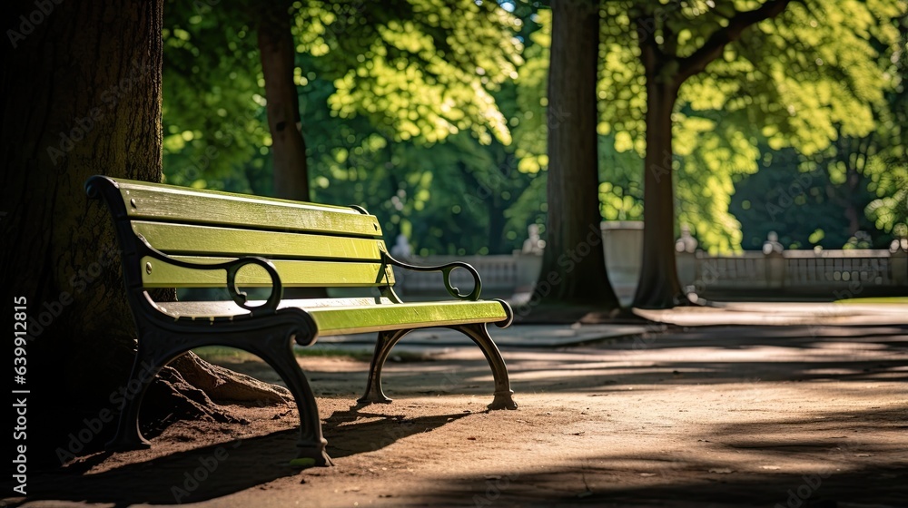 A parkbench at the park during summer A parkbench at the park during summer