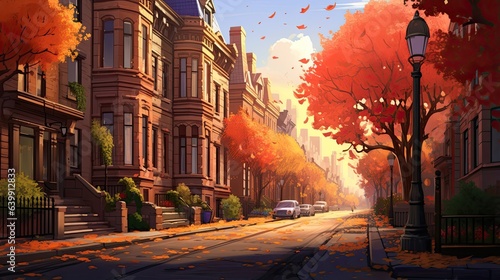 A city street at autumn